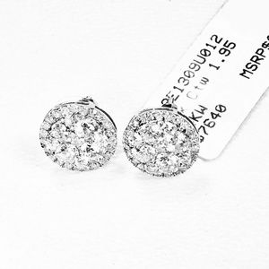 Genuine Diamond Halo Earrings 1.95 ct 14K Gold NWT